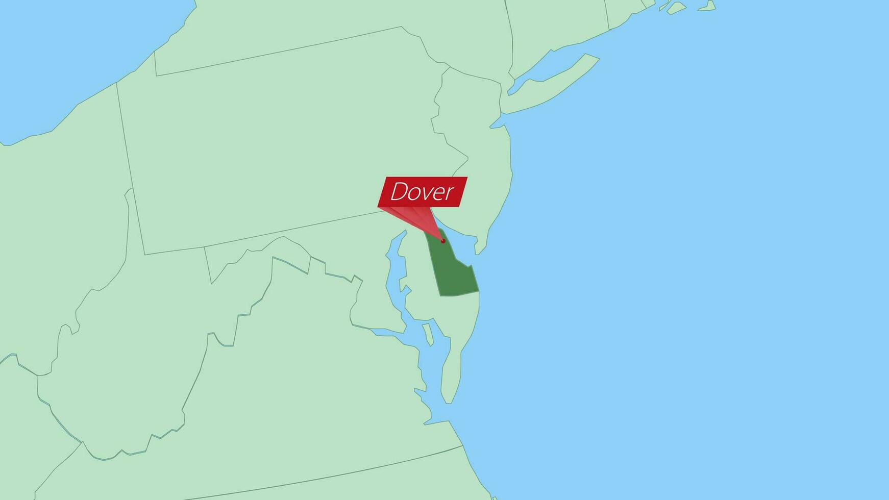 mapa de Delaware con alfiler de país capital. vector