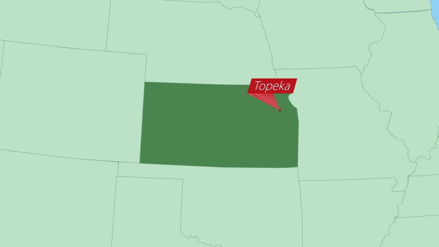 Map of Kansas with pin of country capital. vector