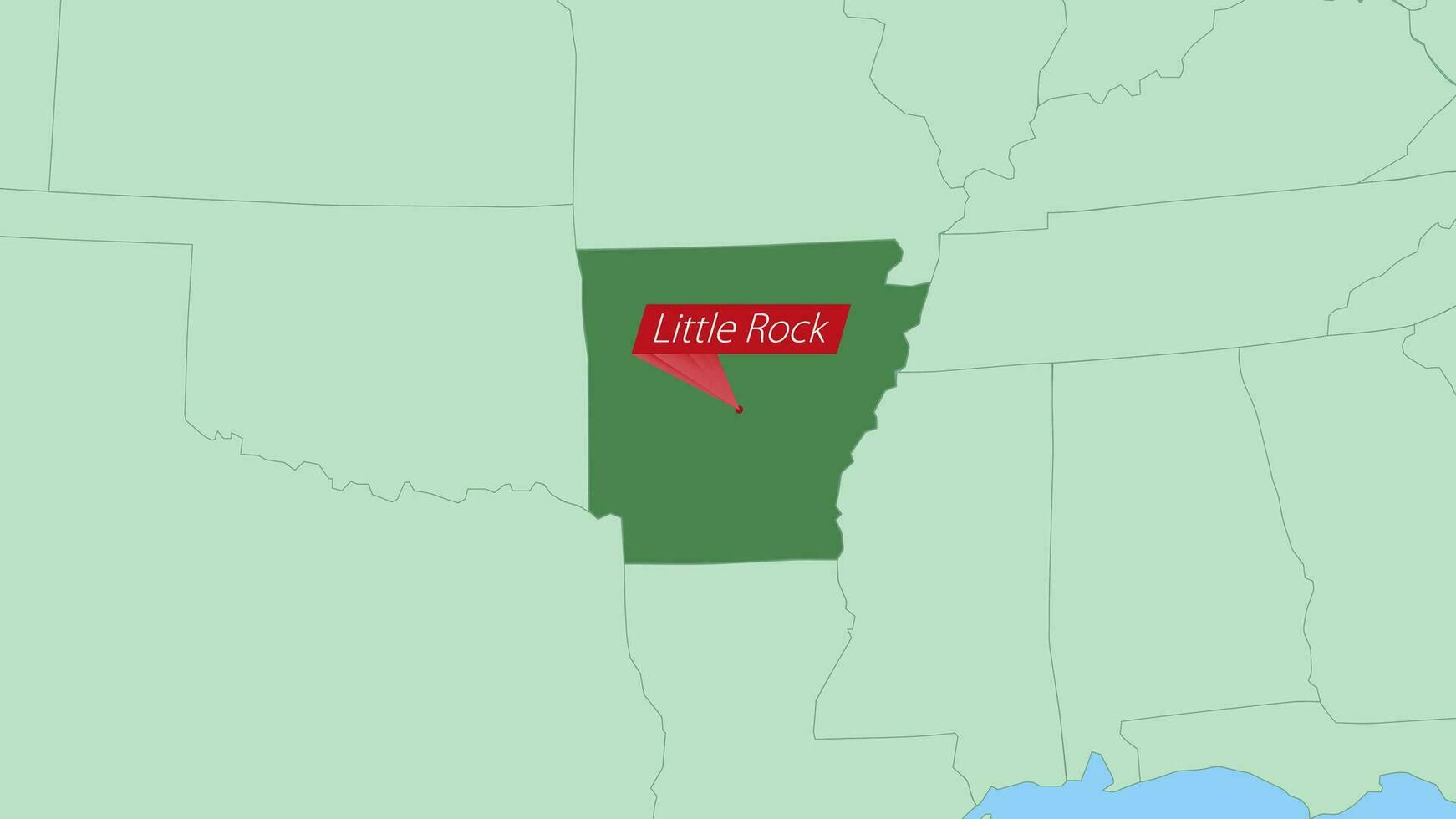 Map of Arkansas with pin of country capital. vector