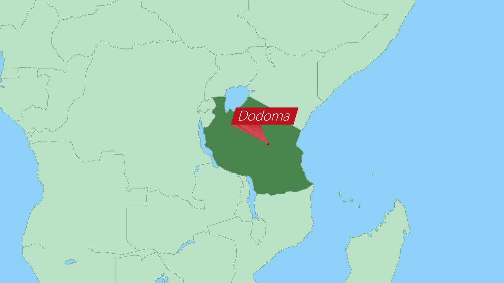 Map of Tanzania with pin of country capital. vector