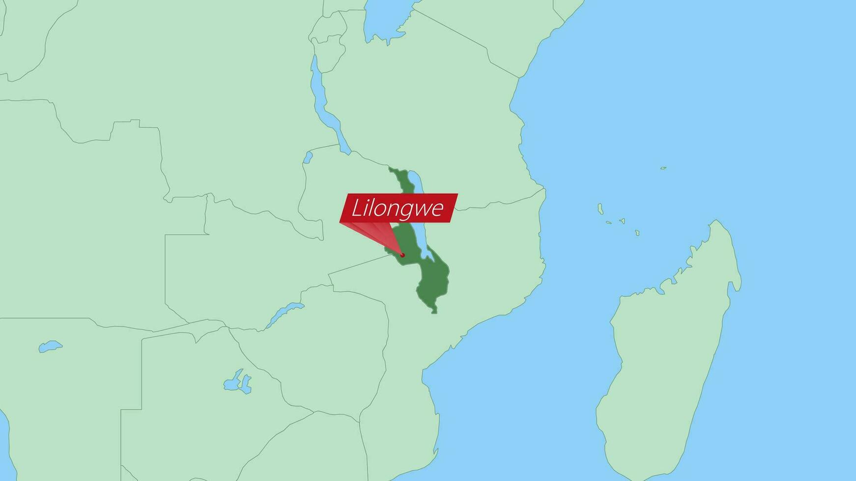 Map of Malawi with pin of country capital. vector