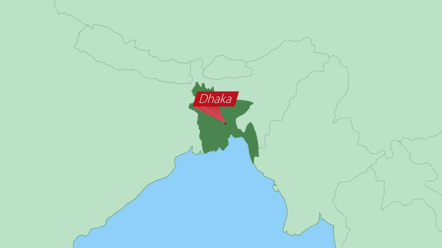 Map of Bangladesh with pin of country capital. vector