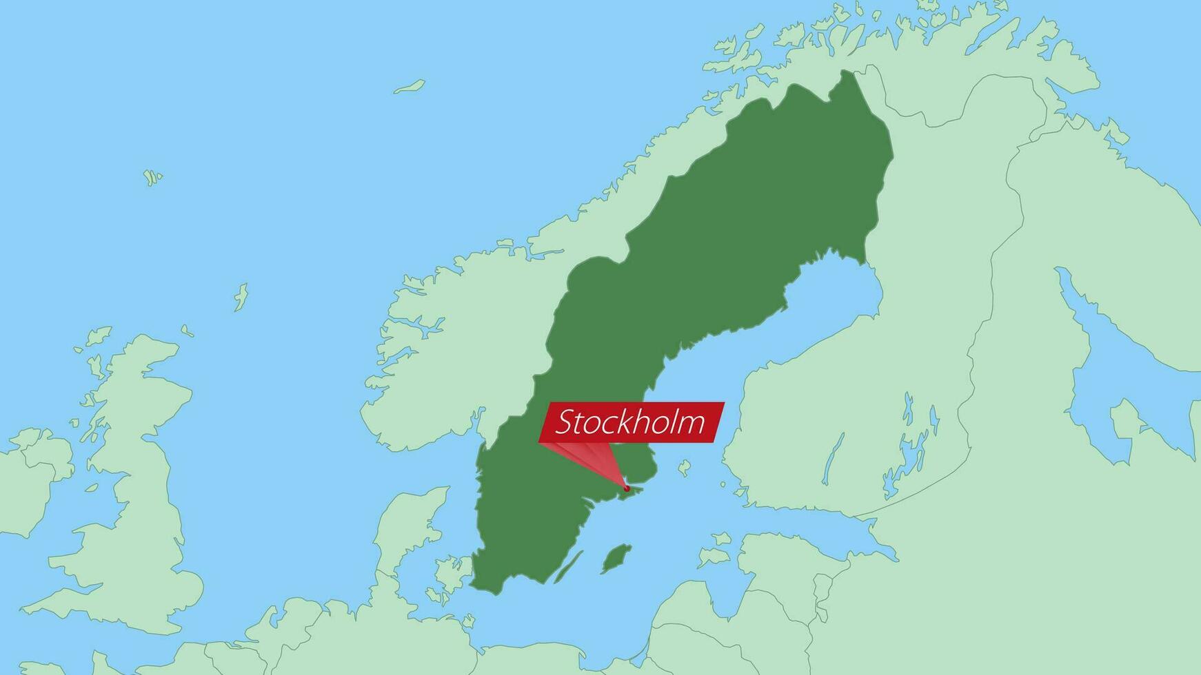 Map of Sweden with pin of country capital. vector