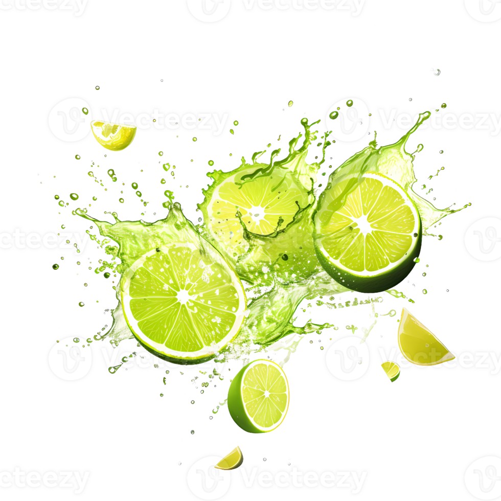 Ai generated lime juice splash flat design png