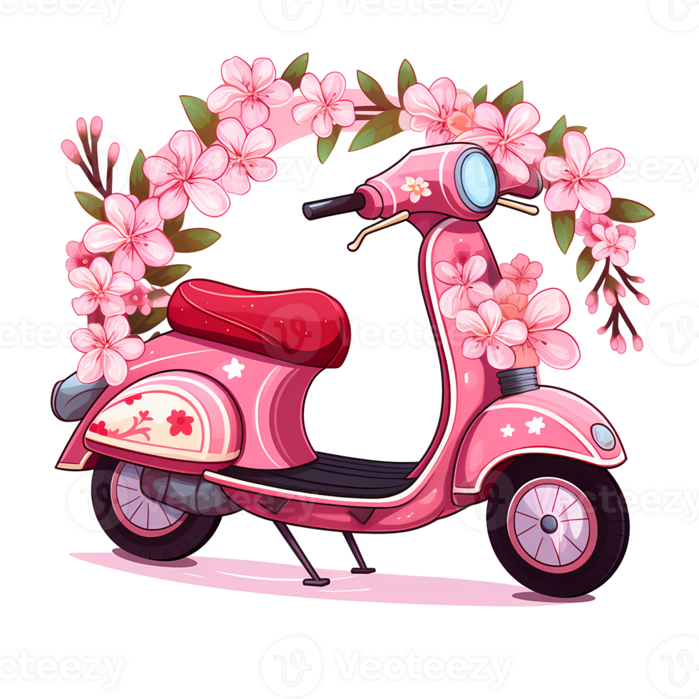 ai genererad tecknad serie rosa skoter med blommor på de sida png