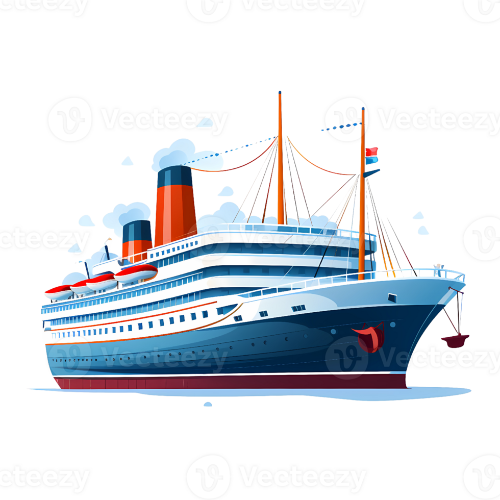 Ai generated sailing ship in the ocean, cartoon illustration png