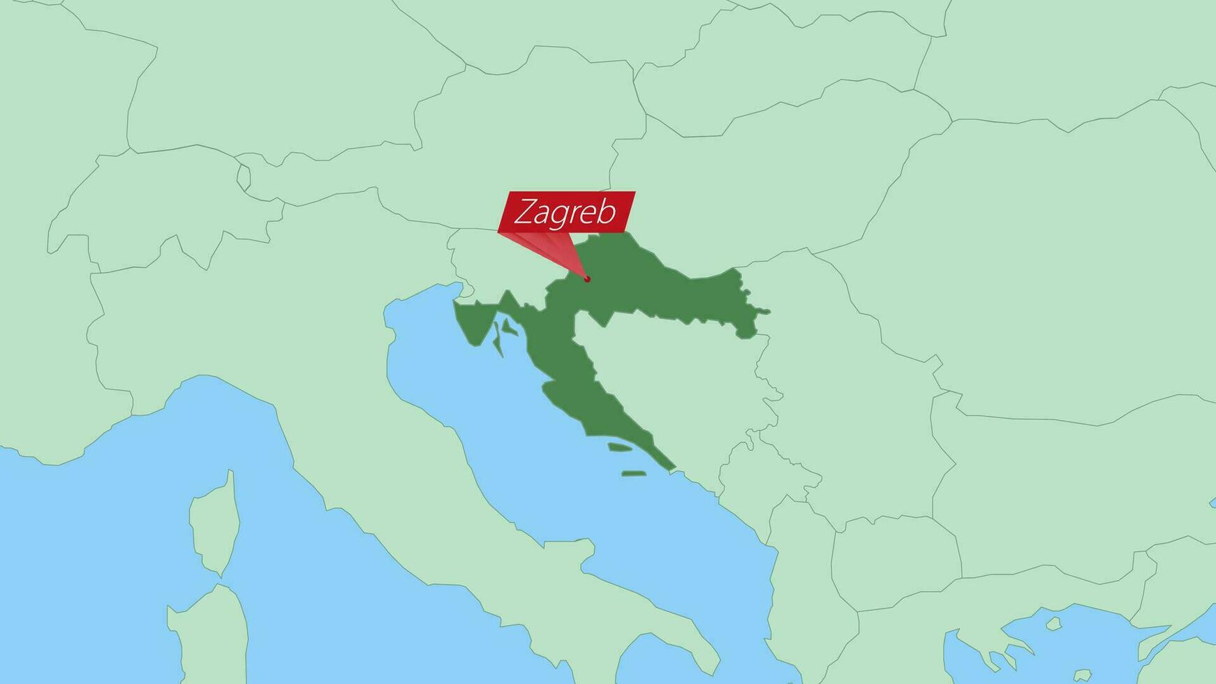 Map of Croatia with pin of country capital. vector