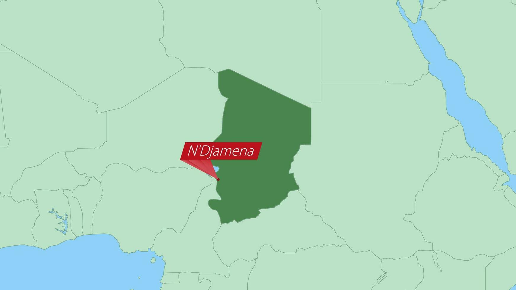 mapa de Chad con alfiler de país capital. vector