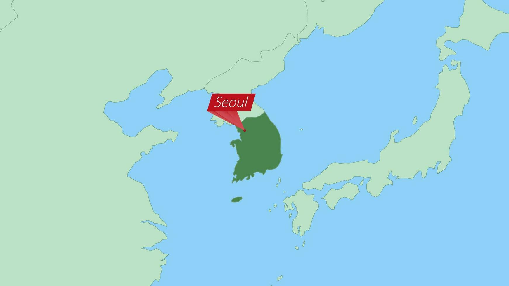 Map of South Korea with pin of country capital. vector