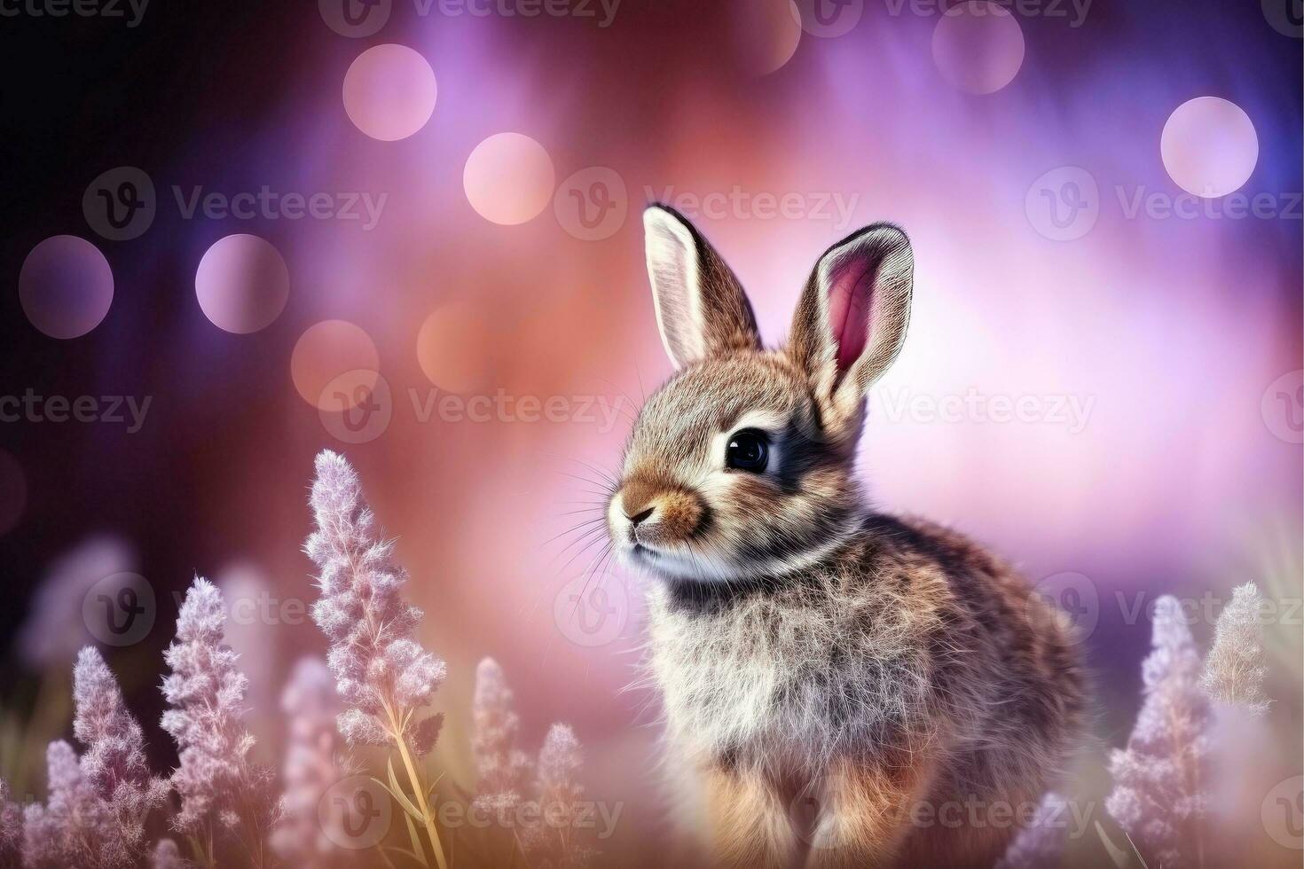 Close-up of cute rabbit with beautiful bokeh background, Generative AI photo