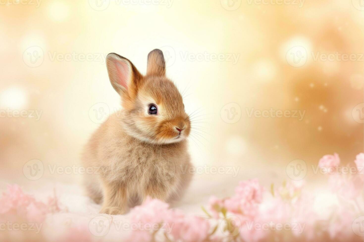 Close-up of cute rabbit with beautiful bokeh background, Generative AI photo