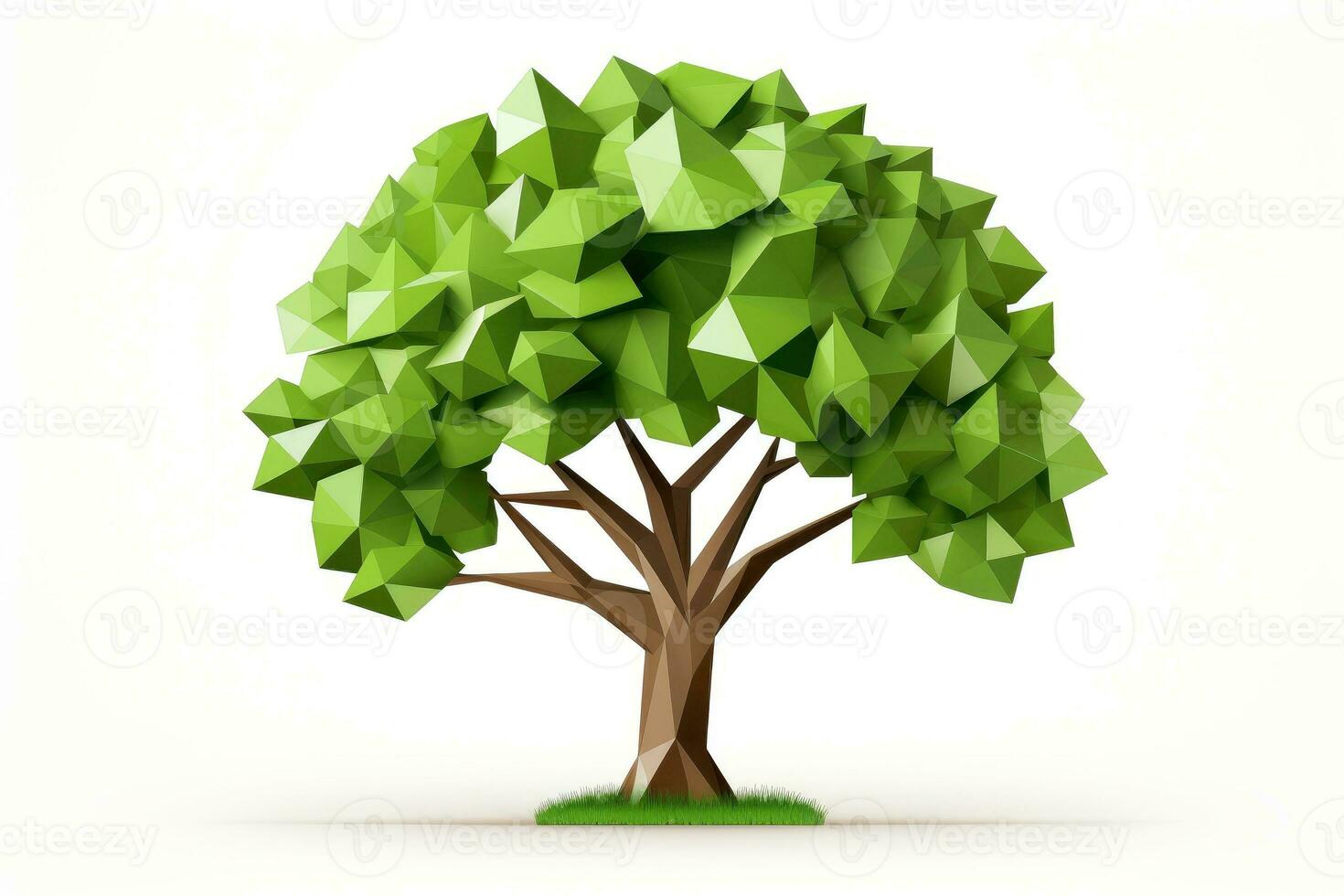 Abstract low poly tree isolated on white background, Generative AI photo