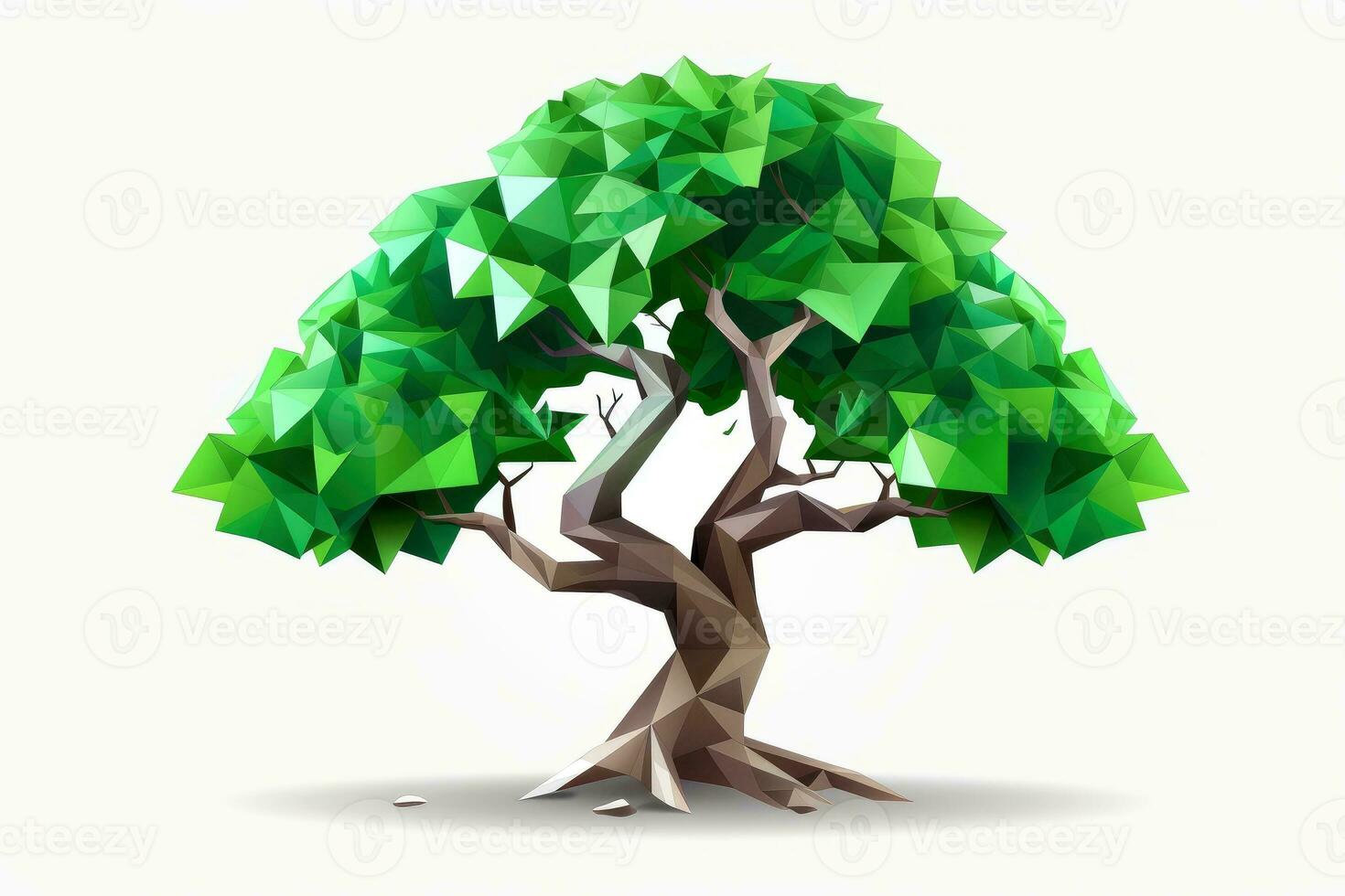 Abstract low poly tree isolated on white background, Generative AI photo