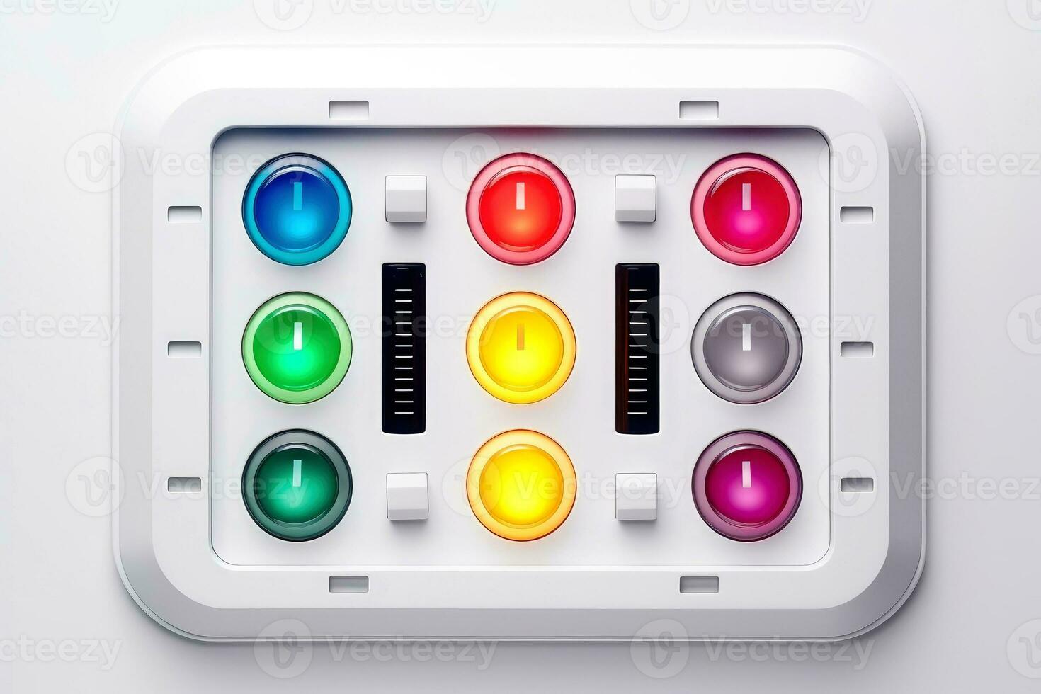 Abstract high tech multicolor button on white background, Generative AI photo