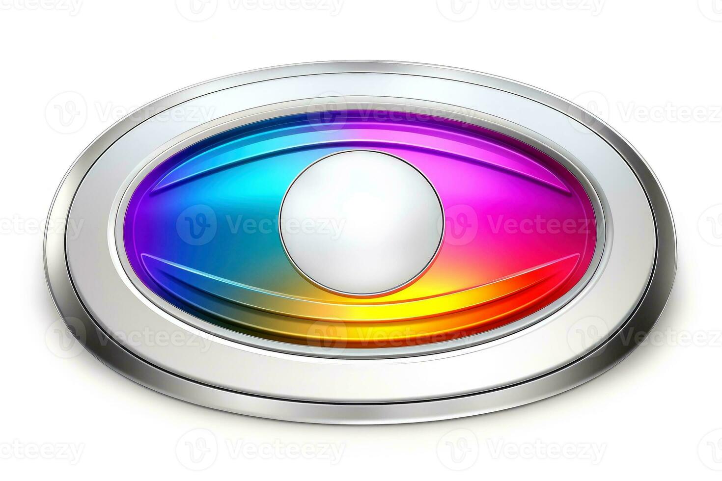 Abstract high tech multicolor button on white background, Generative AI photo