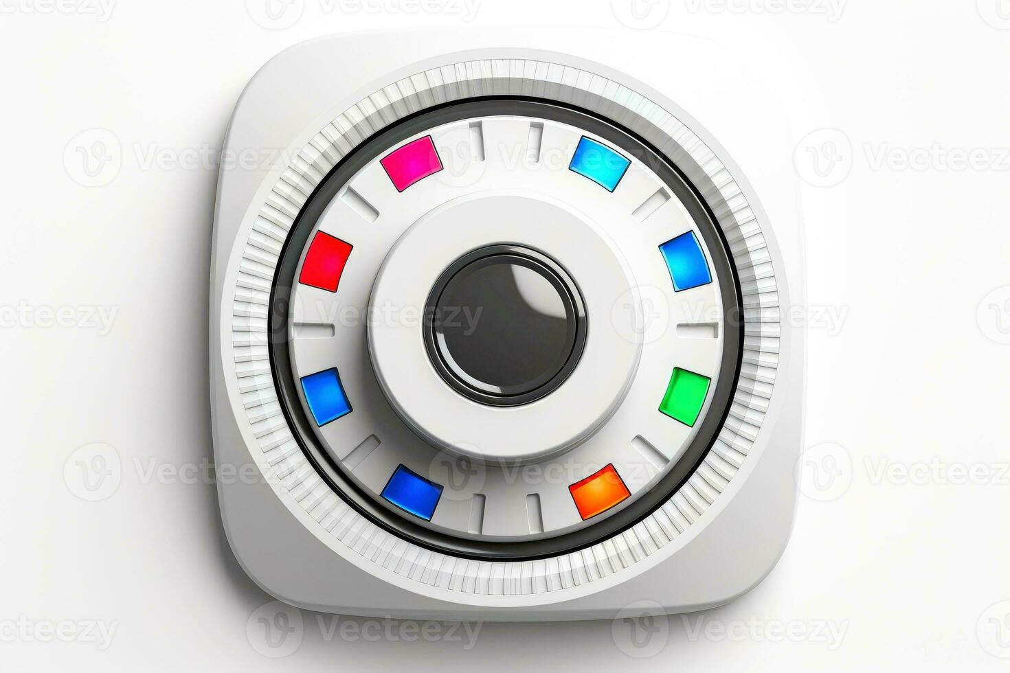 Abstract high tech multicolor button on white background, Generative AI photo