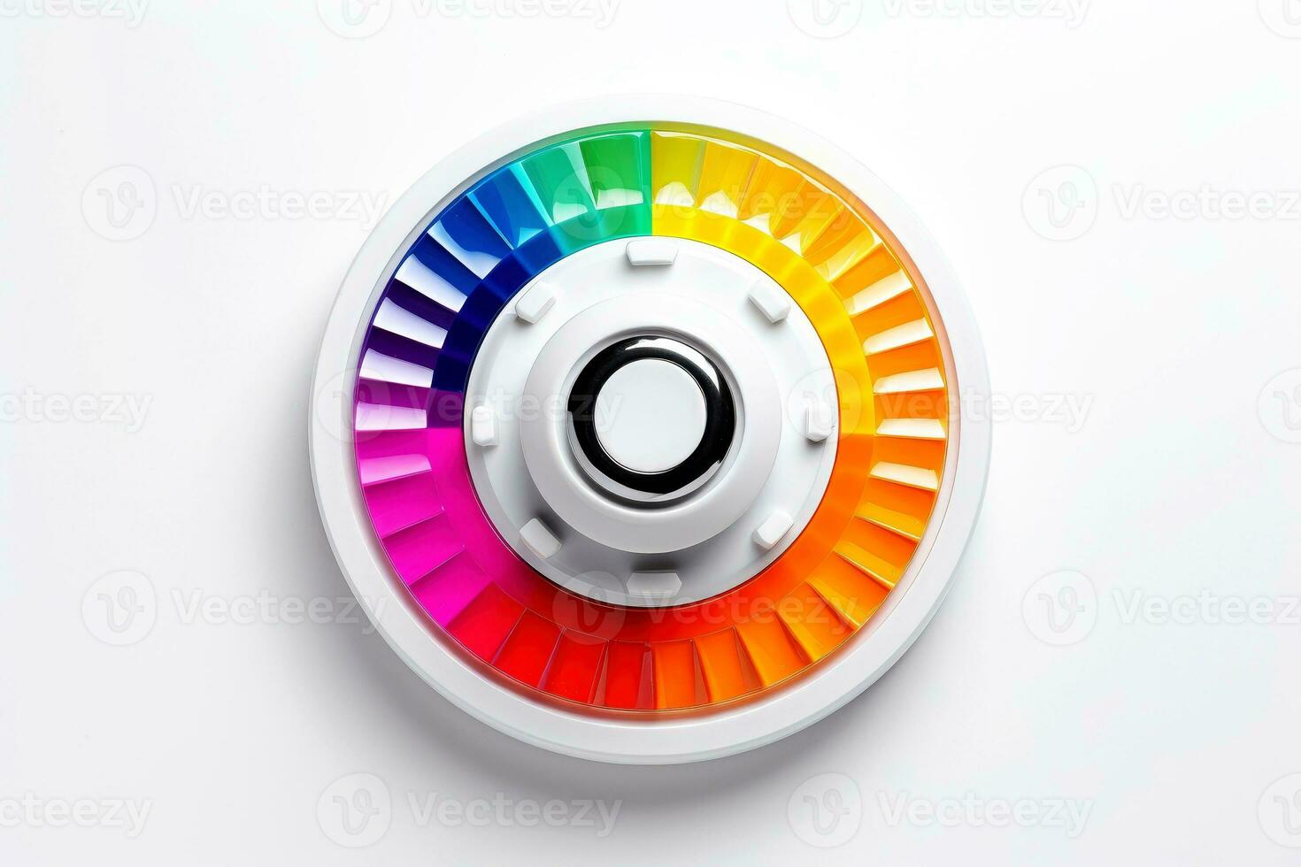 Abstract high tech multicolor button on white background, Generative AI photo