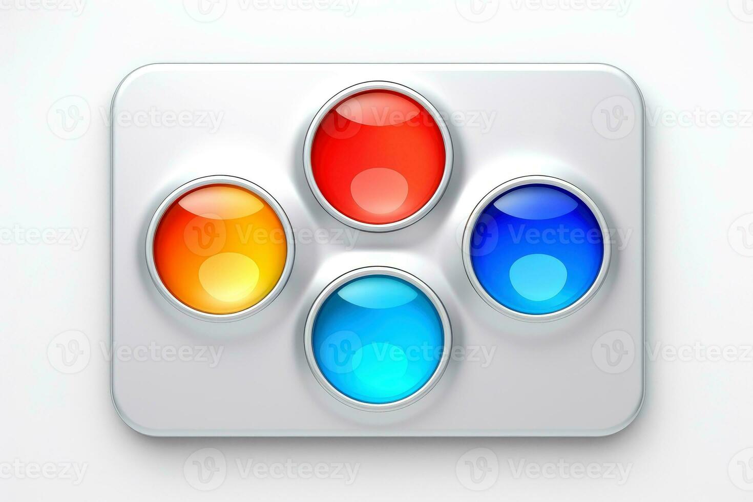 Abstract high tech multicolor button on white background, Generative AI photo