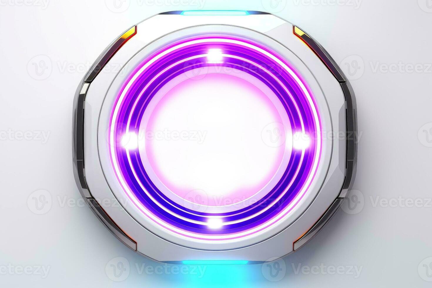 Abstract high tech multicolor button on white background, Generative AI photo