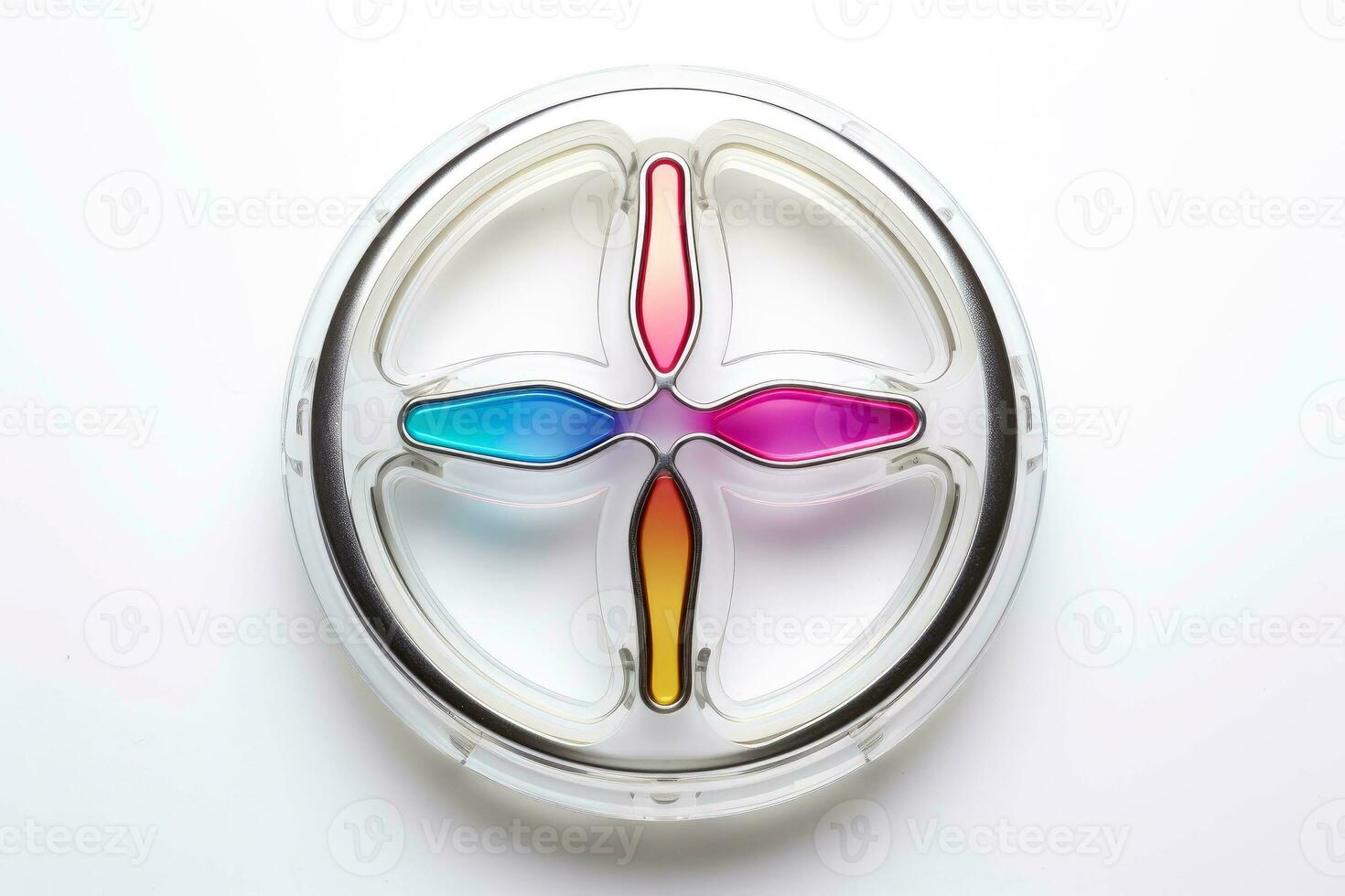 Abstract high tech multicolor button on white background, Generative AI photo