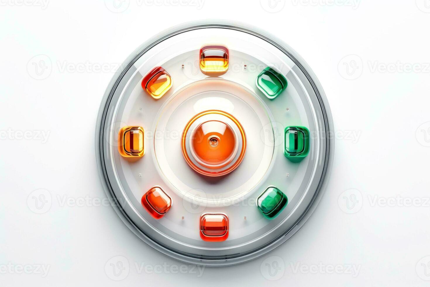 Abstract high tech multicolor button on white background, Generative AI photo