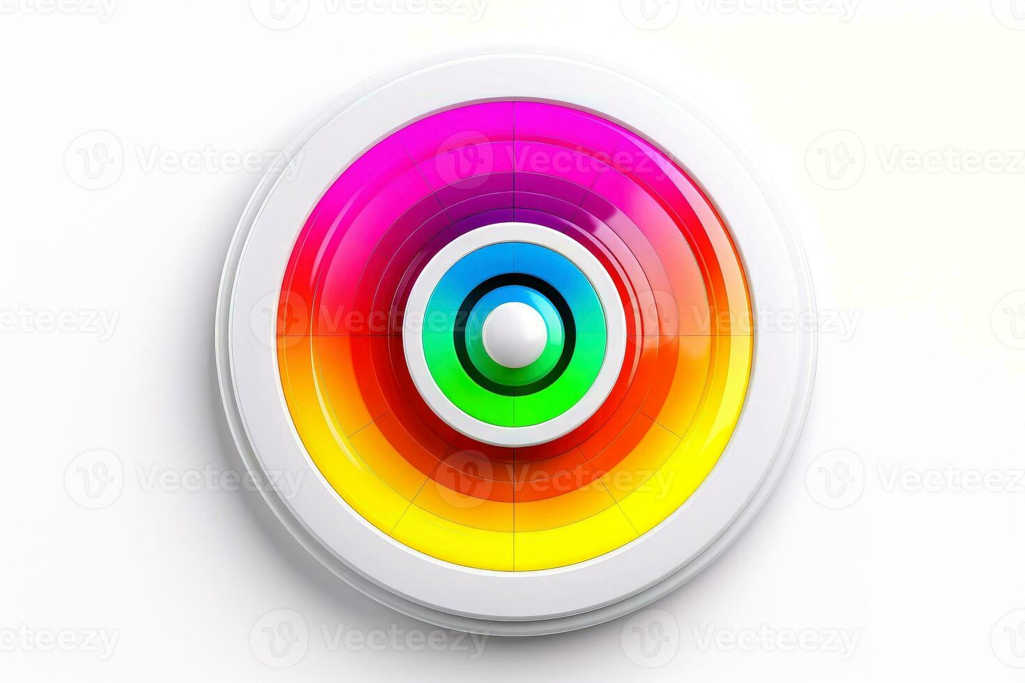 Abstract high tech multicolor button on white background, Generative AI photo