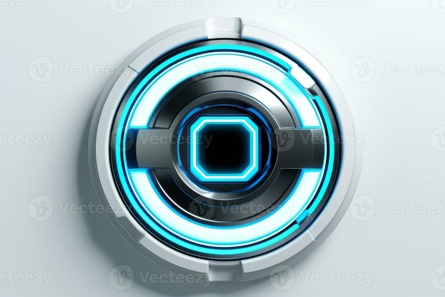 Abstract high tech multicolor button on white background, Generative AI photo