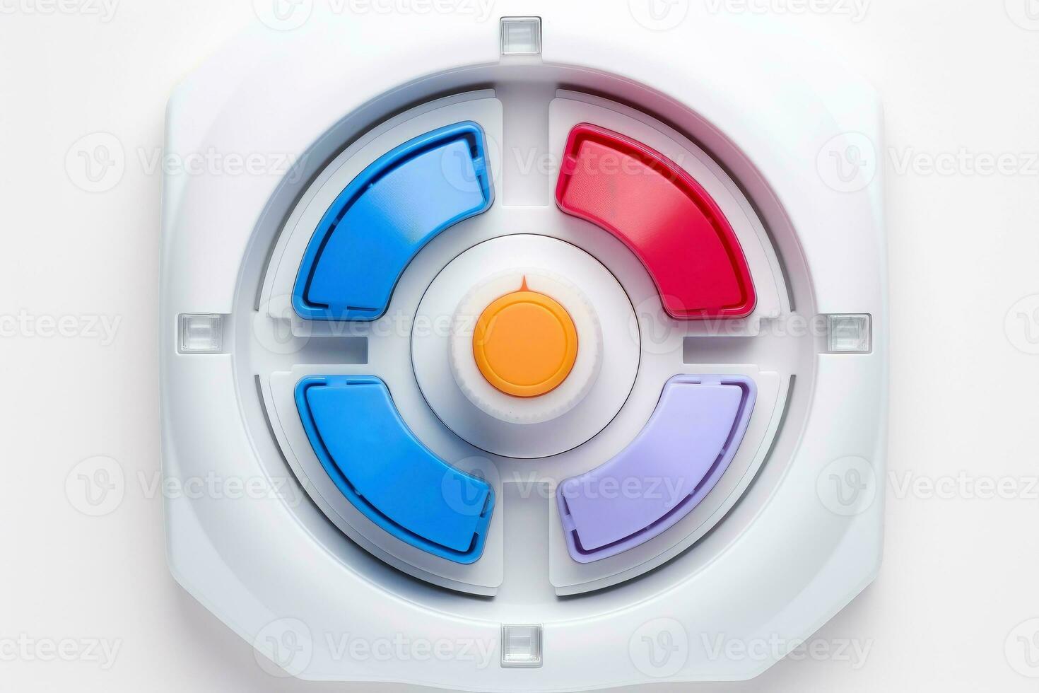 Abstract high tech multicolor button on white background, Generative AI photo