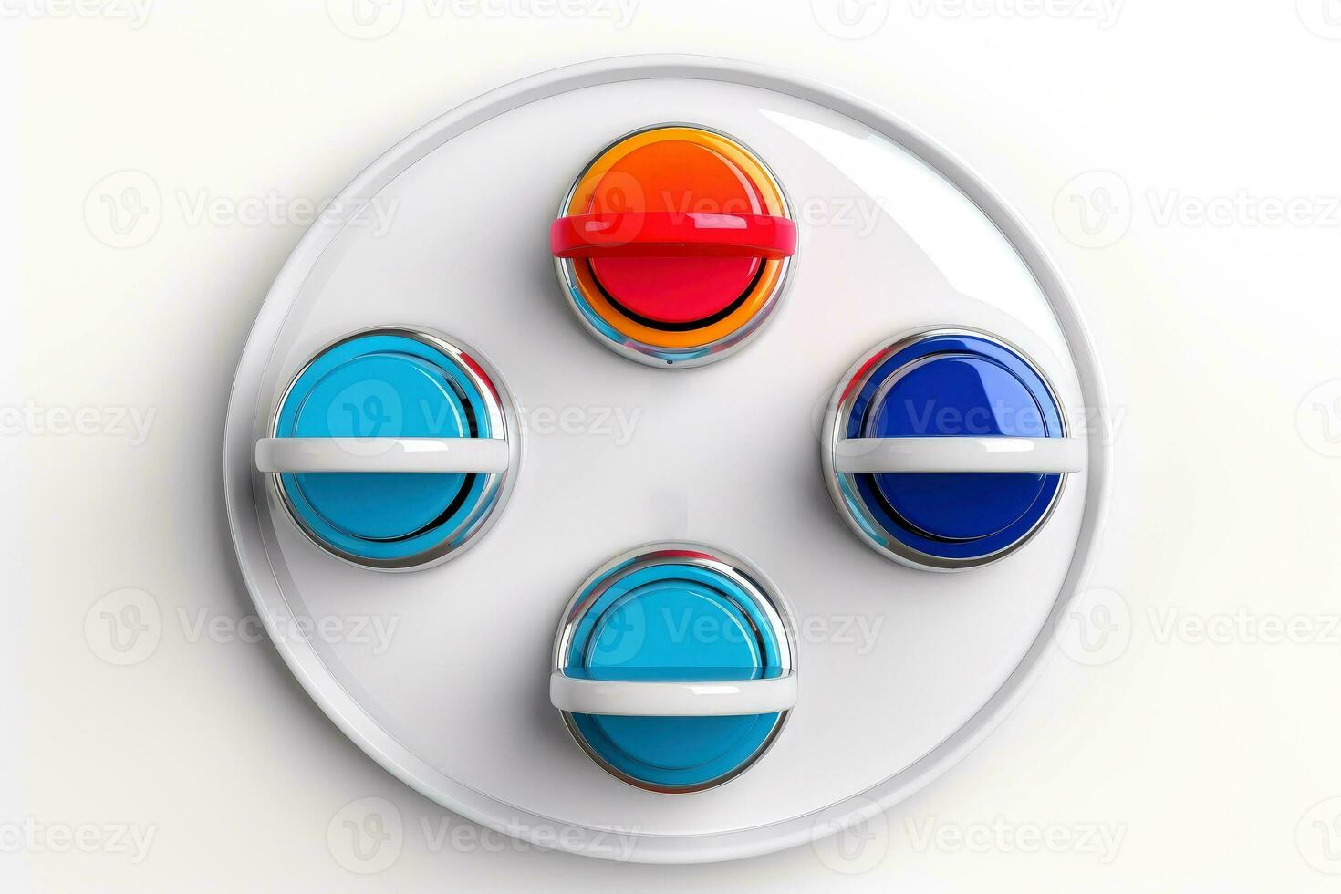 Abstract high tech multicolor button on white background, Generative AI photo