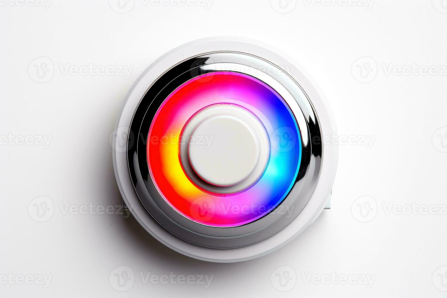 Abstract high tech multicolor button on white background, Generative AI photo
