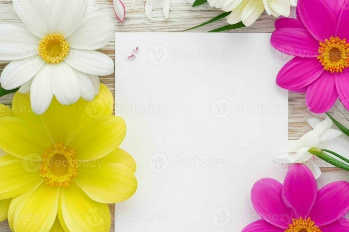 flower decoration. paperwhite blank card mockup background. AI Generative Pro Photo