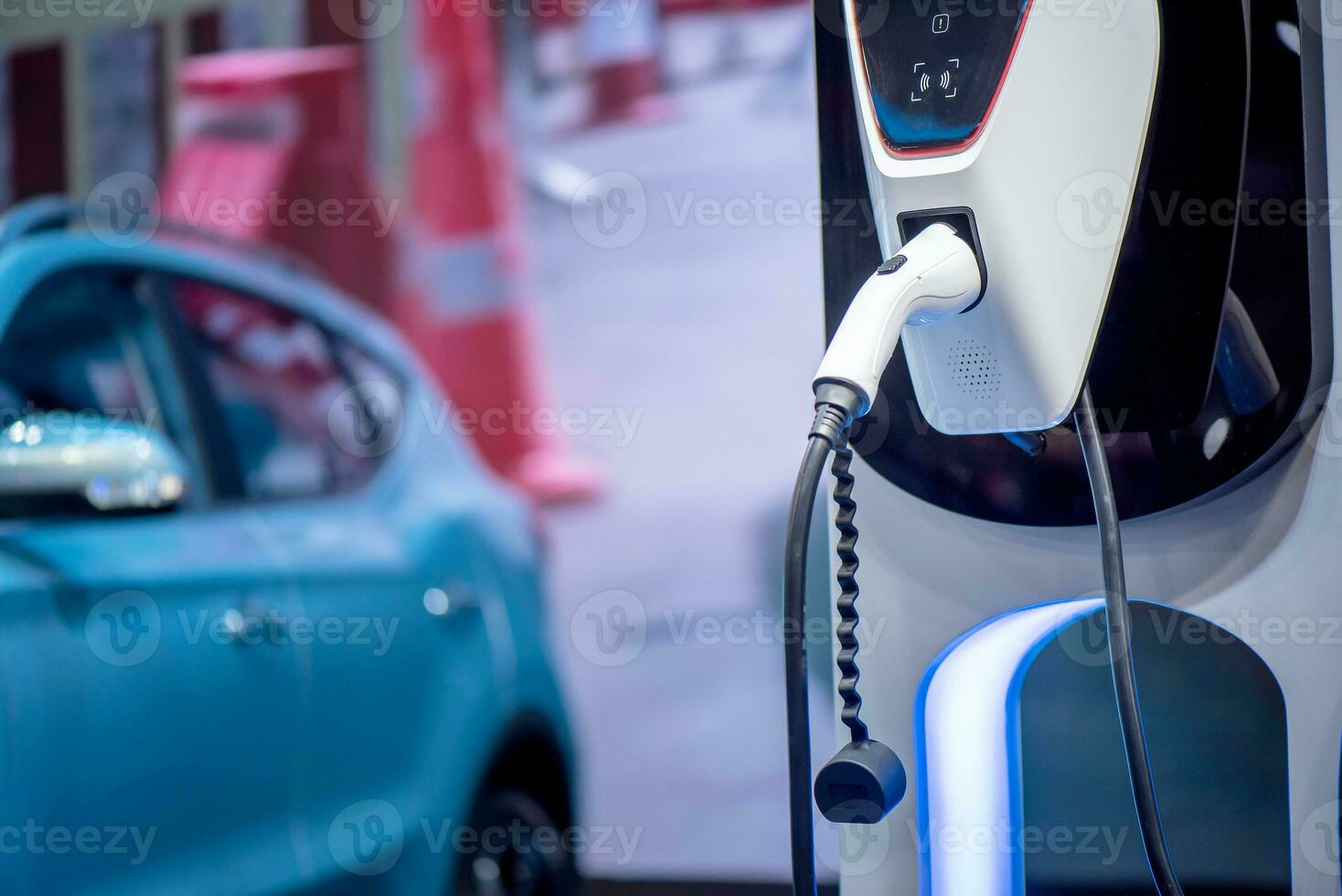 Charging an electric car battery station, new innovative technology EV Electrical vehicle photo