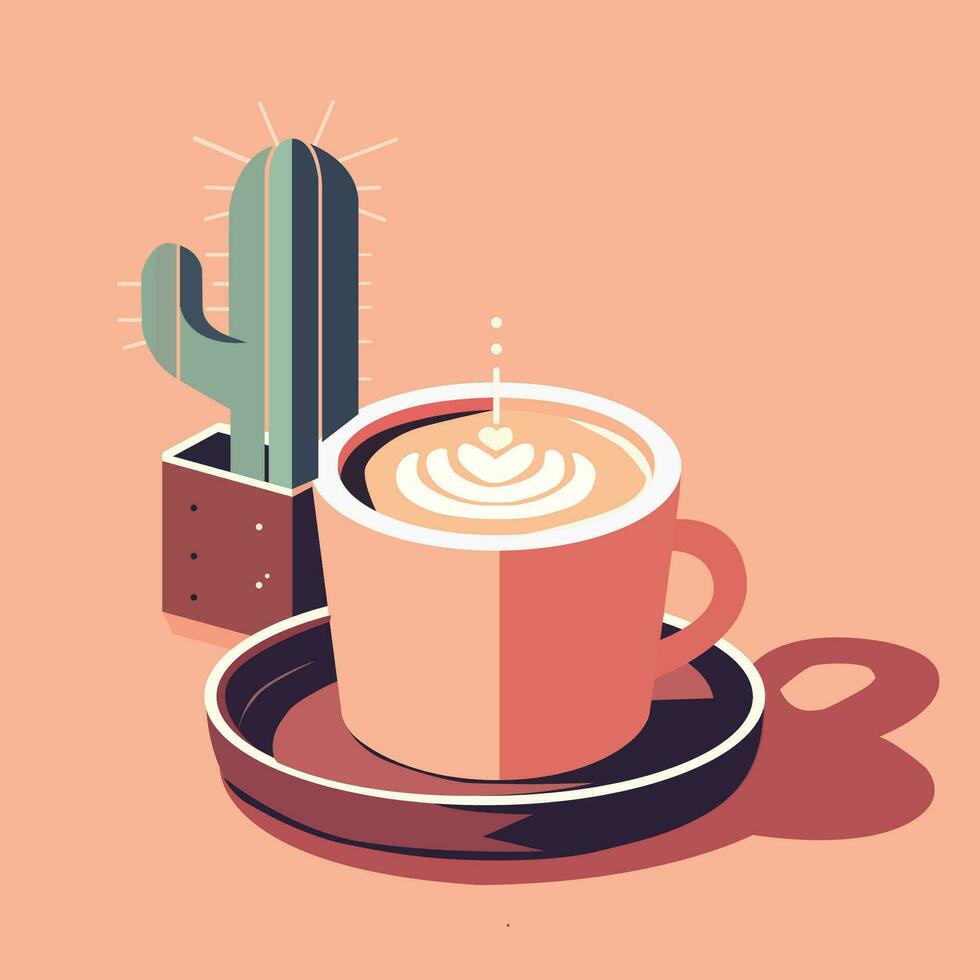 café latté con cactus vector