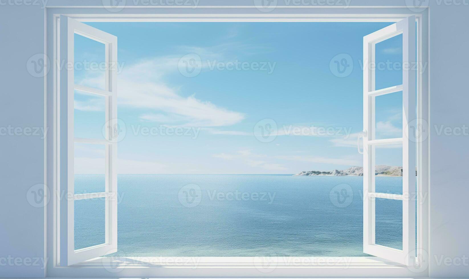 white window open with a view of the sea AI Generated photo
