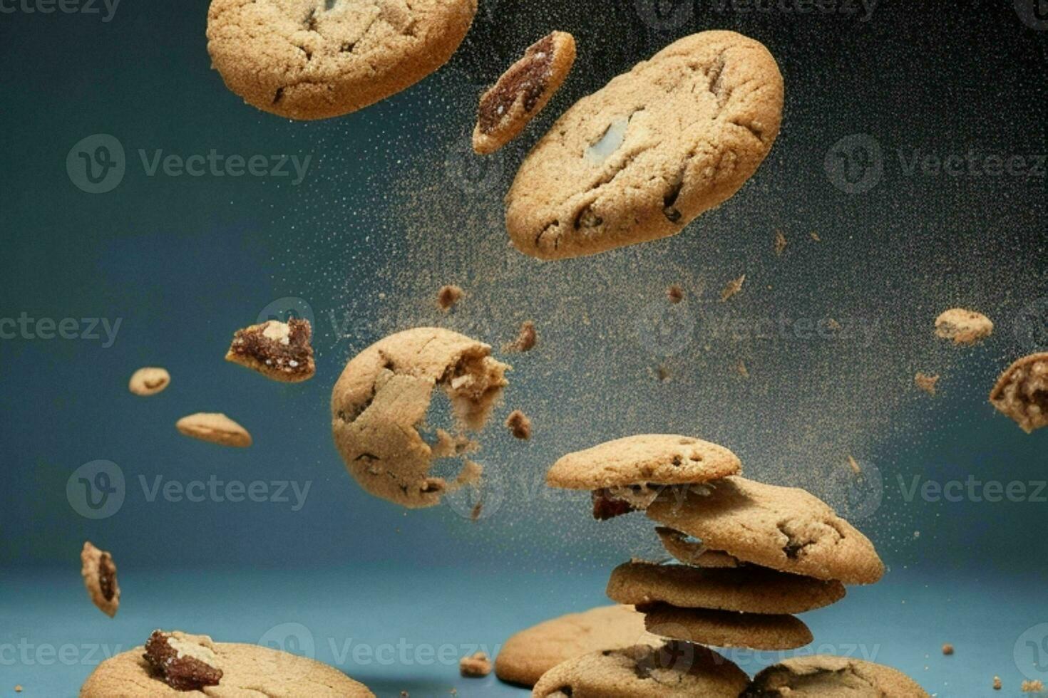 Flying cookies chip cookies. AI Generative Pro Photo