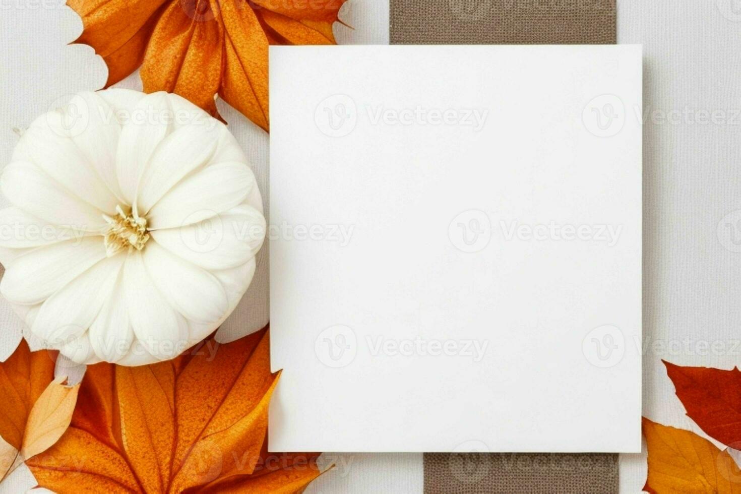 autumn decoration. paperwhite blank card mockup background. AI Generative Pro Photo