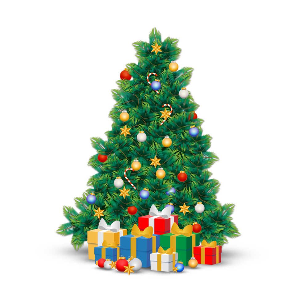 Christmas tree and decorations creative design png