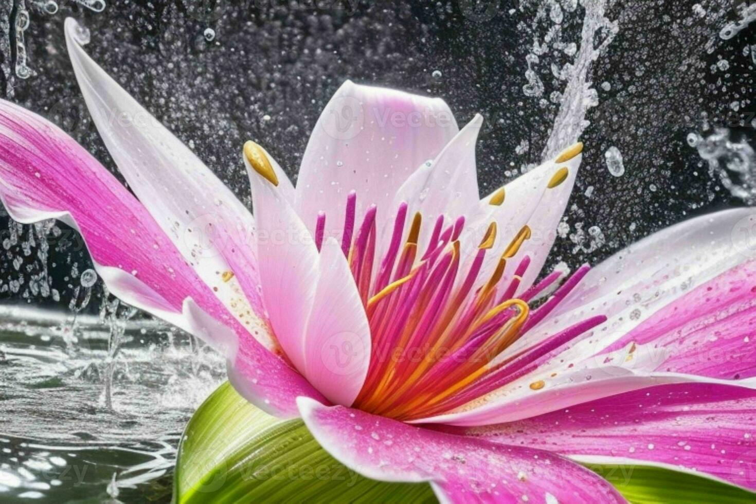 water splashes on the lily flower. background. AI Generative Pro Photo