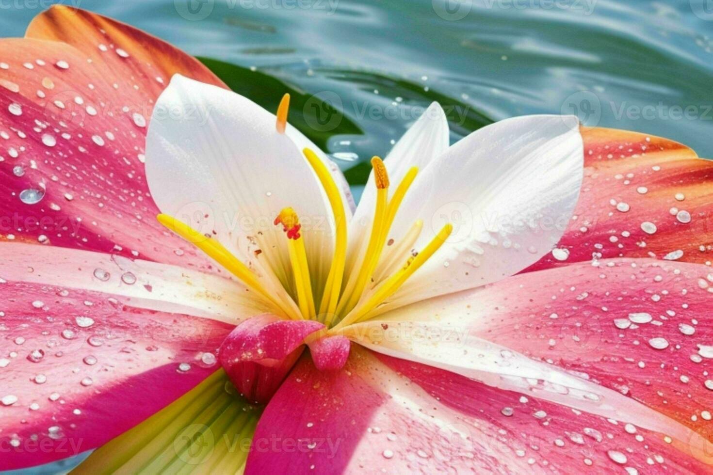 water splashes on the lily flower. background. AI Generative Pro Photo