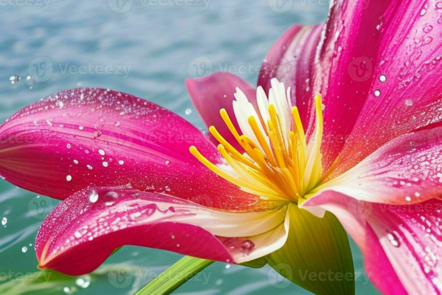 water splashes on the lily flower. background. AI Generative Pro Photo