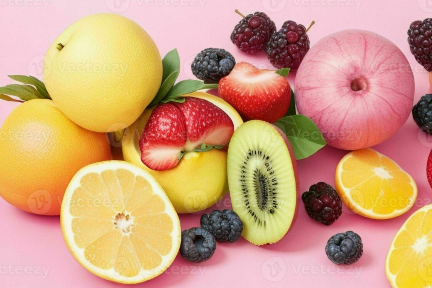 various mixed healthy fruits. background. AI Generative Pro Photo