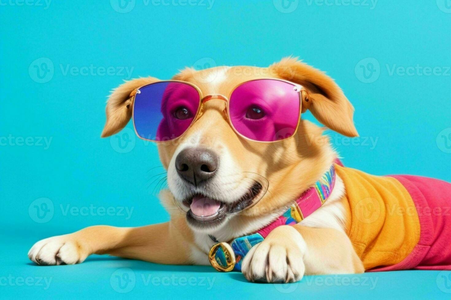 Dog wearing sunglasess. AI Generative Pro Photo