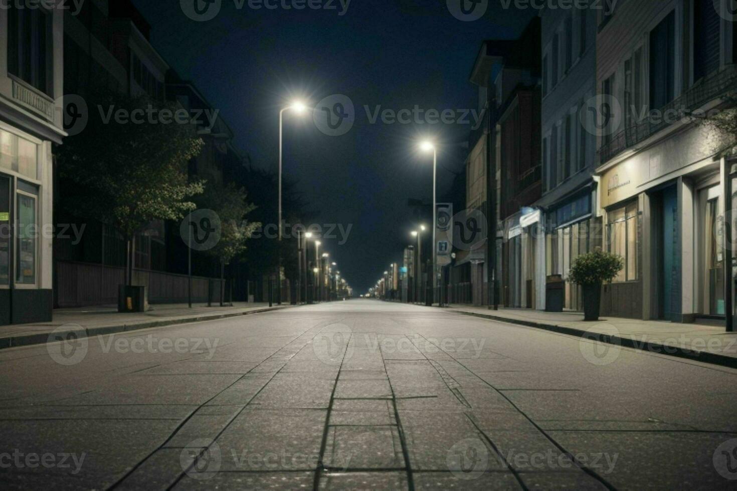 Empty space on the street on the night. background. AI Generative Pro Photo