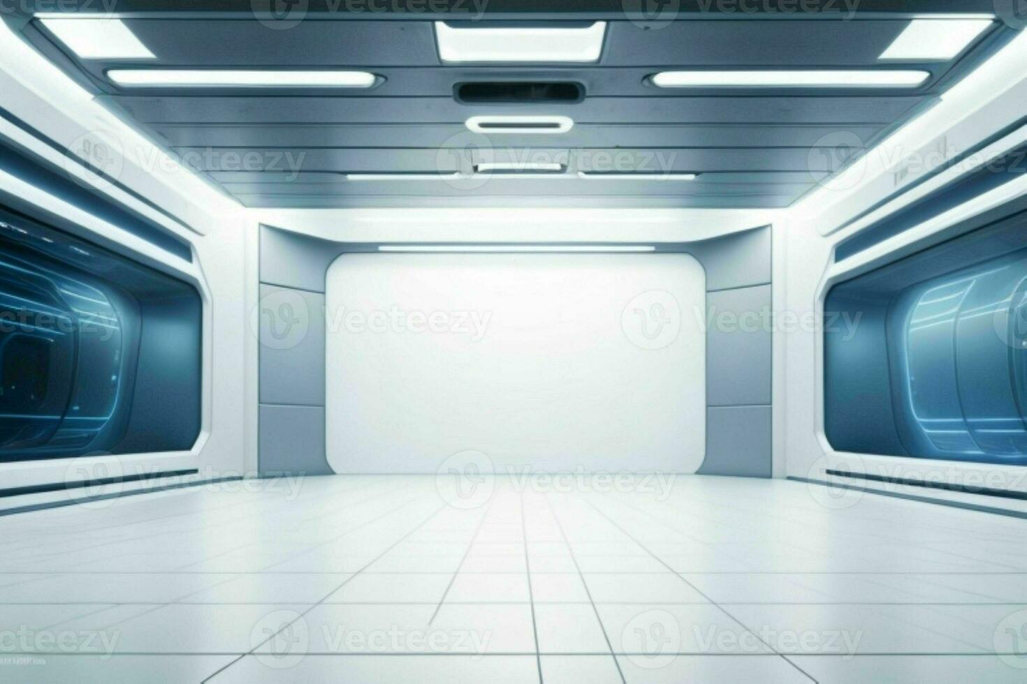 Futuristic empty space Sci Fi Hall room or studio background. AI Generative Pro Photo