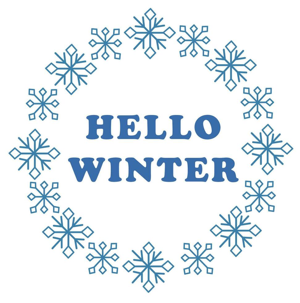 Vector set round frame of snowflakes and text. Hello winter. Seasonal winter board illustration for the design of promotional discount poster, cards.