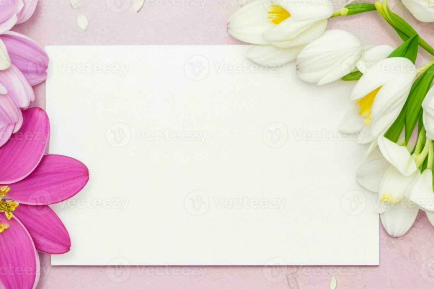 flower decoration. paperwhite blank card mockup background. AI Generative Pro Photo