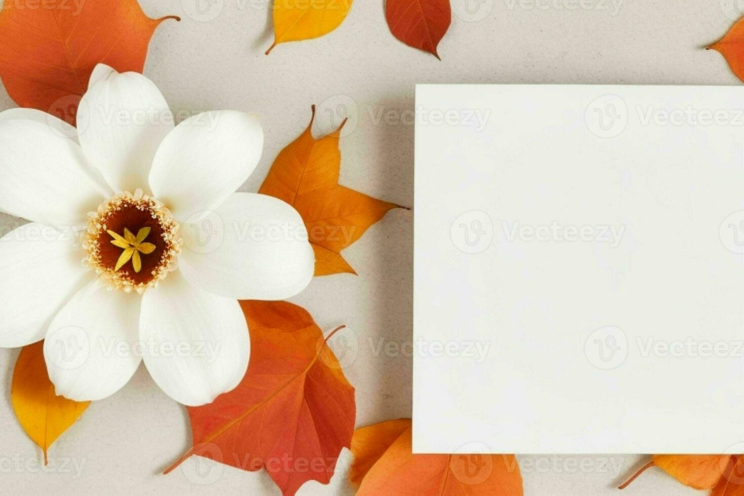 autumn decoration. paperwhite blank card mockup background. AI Generative Pro Photo