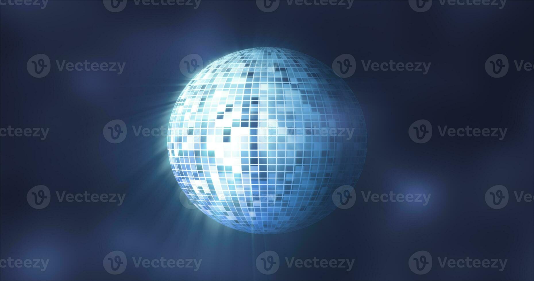 Abstract blue mirrored spinning round disco ball for discos and dances in nightclubs 80s, 90s luminous background photo