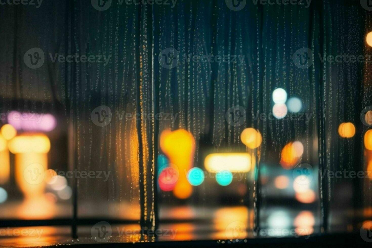 raindrops and streetlights at night. background. AI Generative Pro Photo