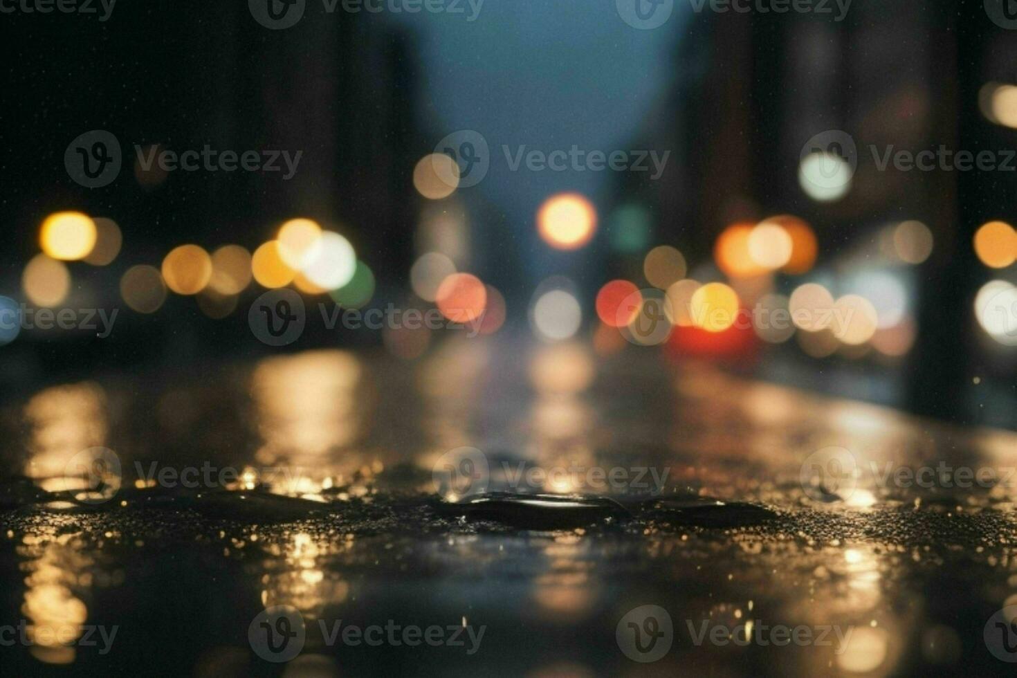 raindrops and streetlights at night. background. AI Generative Pro Photo